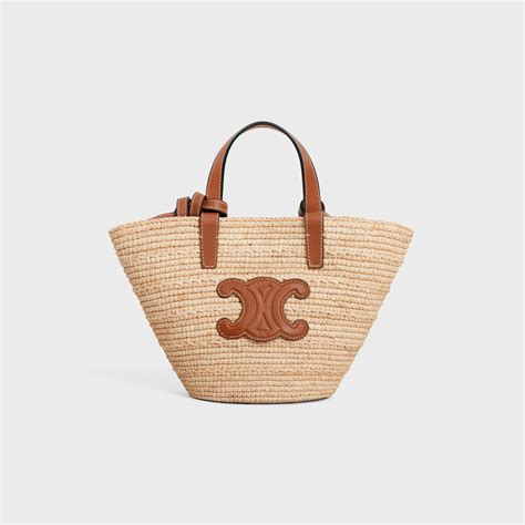 nano supple celine classic panier in raffia and calfskin
